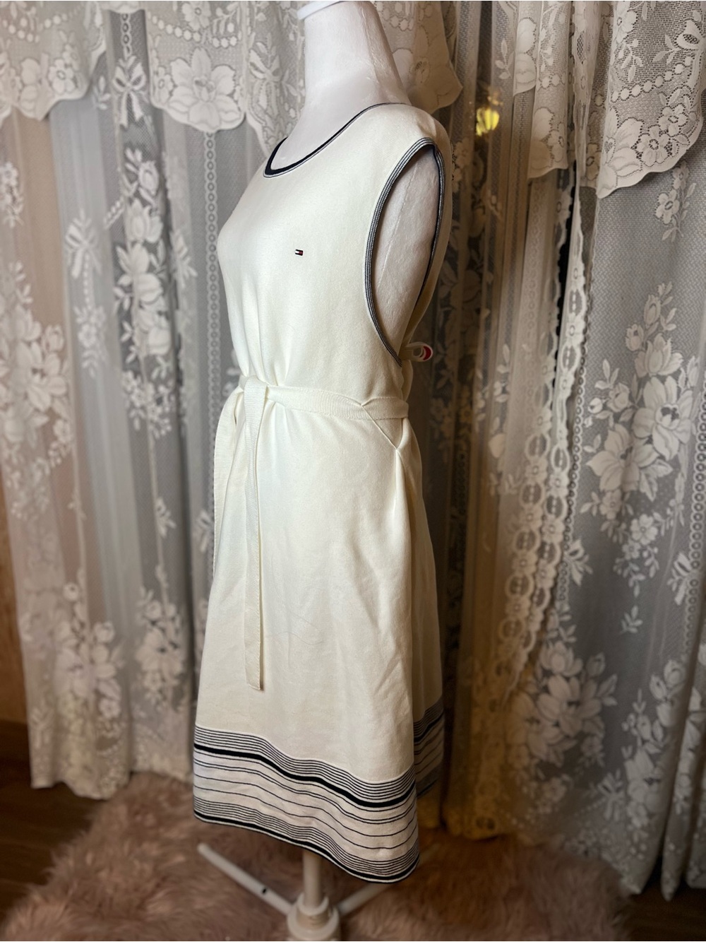 Tommy Hilfiger Cream Midi Dress with Navy Trim XXL - Picture 3 of 10